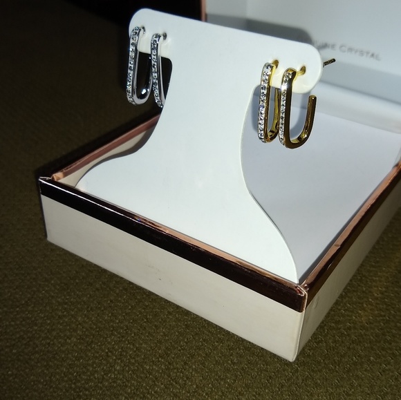 Chrystina Two-Tone Crystal Hoop Earring Set - Picture 2 of 8